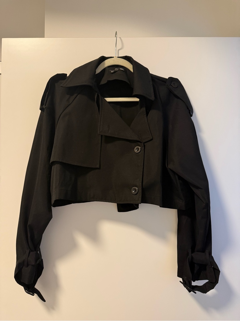 Cropped Black Trench Coat Jacket - Women